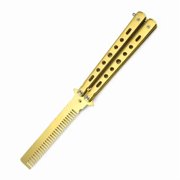 Stainless Steel Foldable Comb Butterfly Knife Beard Moustache Styling Tool for Hairdressing Salon Practice Training