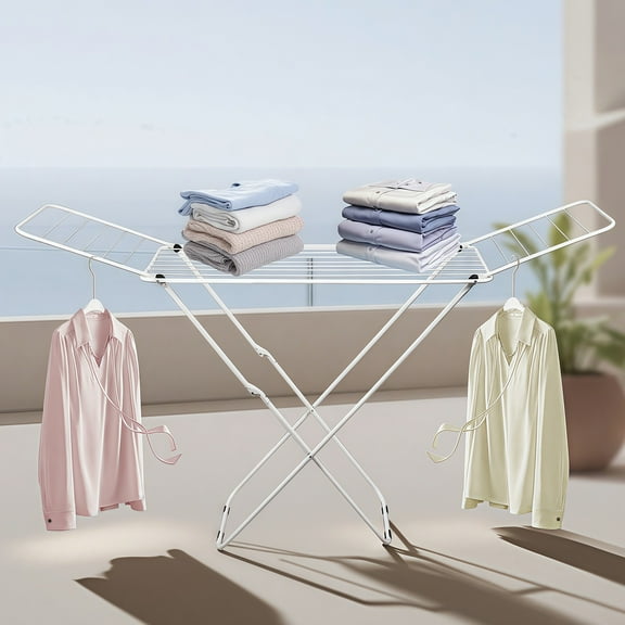 Stainless Steel Foldable Heavy-Duty Laundry Drying Rack with Modern Design - Space-Saving A-Frame Construction,Upper Shelf for Indoor/Outdoor Use, Easy Storage, Ideal for Apartment