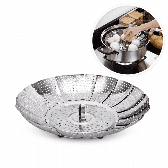 Stainless Steel Collapsible Steamer Basket, Expandable Veggie Food Steamer Insert for Pots and Instant Pot, Silver