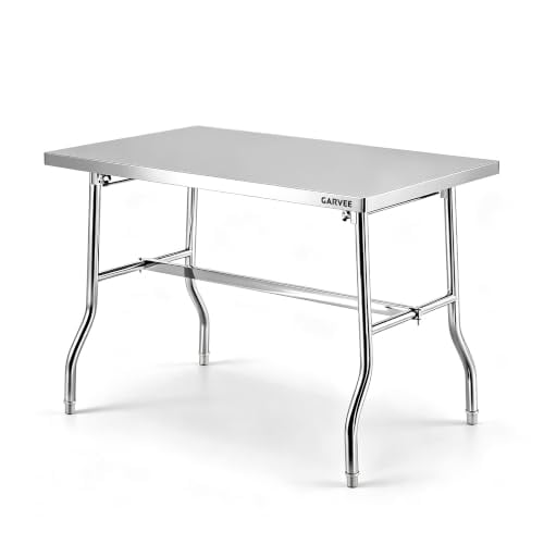 Stainless Steel Foldable Work Table, 48"x24" Prep Table for Commercial Kitchen, Restaurant & Dining, Portable Folding Table for Outdoor Camping, Picnic, Garage Space Saving Utility Tables