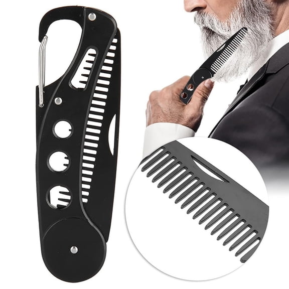 Stainless Steel Folding Beard Comb Portable, Usupdd Multifunctional Double-Sided Beard Styling Comb for Men, Fine and Wide Teeth Grooming Tool for Travel Home
