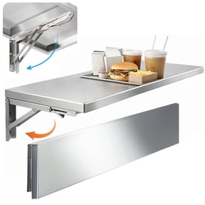 Stainless Steel Folding Concession Shelf 9.8" x 19.7", Drop Down Folding Serving Food Shelves, Heavy Duty Wall Mount Shelving Rack for Concession Windows, Food Truck, Kitchen