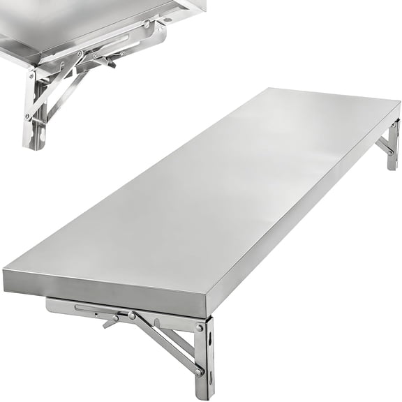 Stainless Steel Folding Concession Shelf, Food Truck Serving Counter with Locking Bracket, Heavy Duty Fold Out Service Table, Drop Down Workbench for Kitchen, Workshop & Wall Mounted Serving Tray
