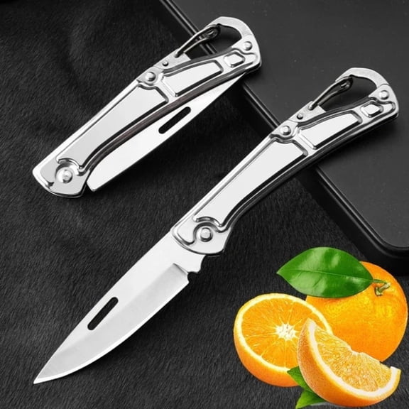 Stainless Steel Folding Knife - 420 Laser-Edged Blade with Keychain Clip - Rust-Resistant Multi-Use Pocket Knife for Camping, Hunting & Cooking