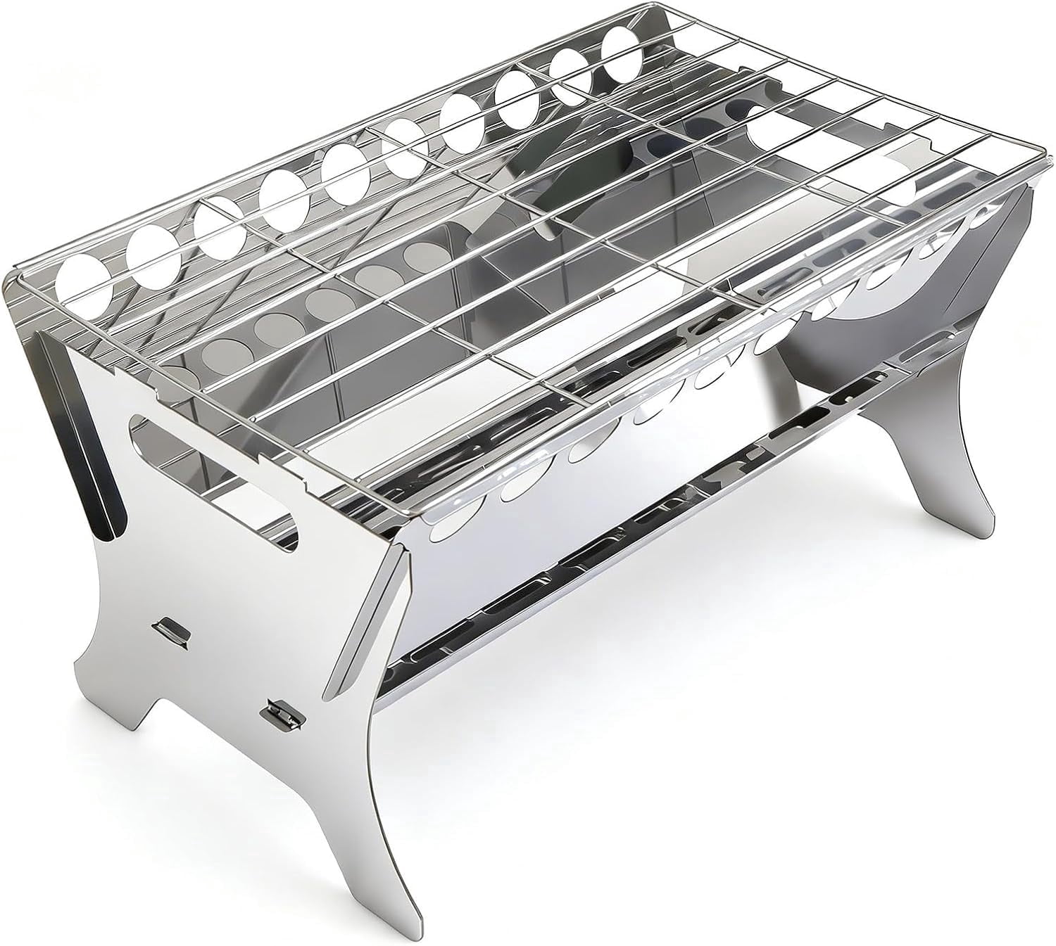 Stainless Steel Folding Portable Charcoal Grill - 17 * 10.3 * 8.7 Inch Heavy Duty Tabletop BBQ Grill for Outdoor Cooking, Picnic, Tailgate, Beach, Backyard