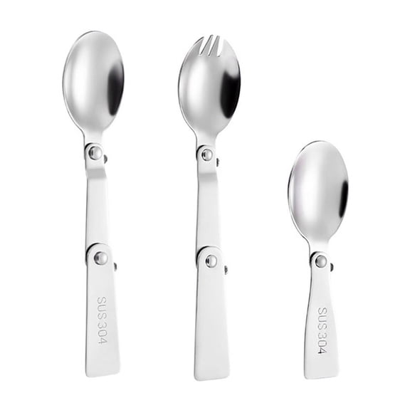 Stainless Steel Folding Spoon Outdoor Travel Cutlery Portable Rotating Fork Mini Small
