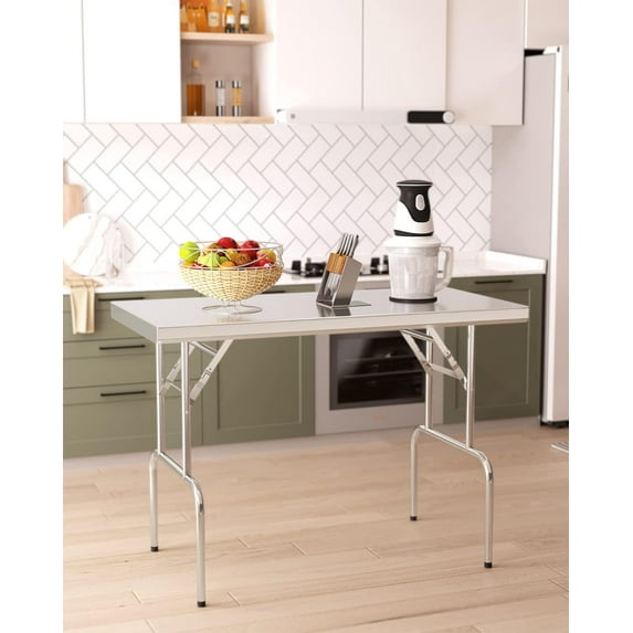 Stainless Steel Folding Table,48" x 24"/48"x30"/60"x24",NSF Commercial Portable Prep & Work Table,Heavy Duty Commercial Kitchen Prep Table for Home, Restaurant, Hotel