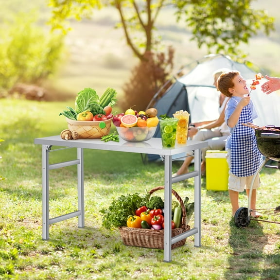 Stainless Steel Folding Table - Commercial Work Table for Home, Kitchen, Restaurant, Garage, Camping, Outdoor Foldable Stainless Steel Workstation