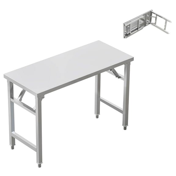 Folding Stainless Steel Table with Adjustable Table Corners and Removable Lower Shelf for Outdoor Camping, Maintenance Room, Storage, Kitchen