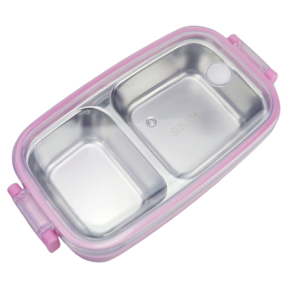 Stainless Steel Food Box, Aetherz Reusable 2 Compartment Lunch Box Container with Lids Divided Food Storage Containers for Work, Picnic, Home, Travel (Pink)