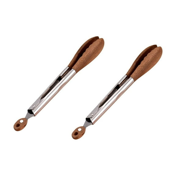 Stainless Steel Food Clip Set, Walnut Wooden Handle BBQ Clips, 9-Inch and 12-Inch Kitchen Tongs for Grilling, Serving, and Cooking, Non-Scratch and Durable