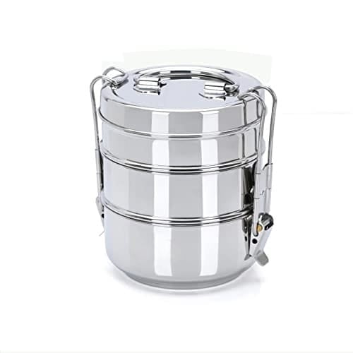 Stainless Steel Food Compartment Lunch Box Tiffin with Lid and Handle 3 Tier