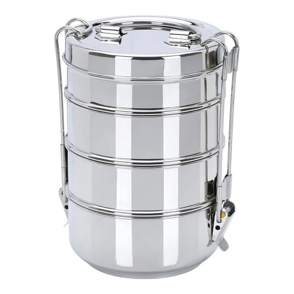 Stainless Steel Food Compartment Lunch Box Tiffin with Lid and Handle 4 Tier
