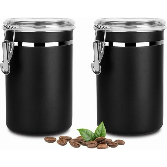 Stainless Steel Food Container with Clear Lids Airtight Container Stackable Small Canisters Kitchen Pantry Storage for Cereal, Snacks, Candy, Herbs, Spices, Sugar, Tea (1.8L Black-2)