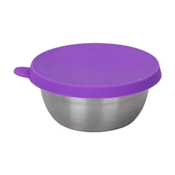 Stainless Steel Food Container with Silicone Lid, Reusable for Hot Pot Dipping Sauce - Purple Lid and 304 Cup