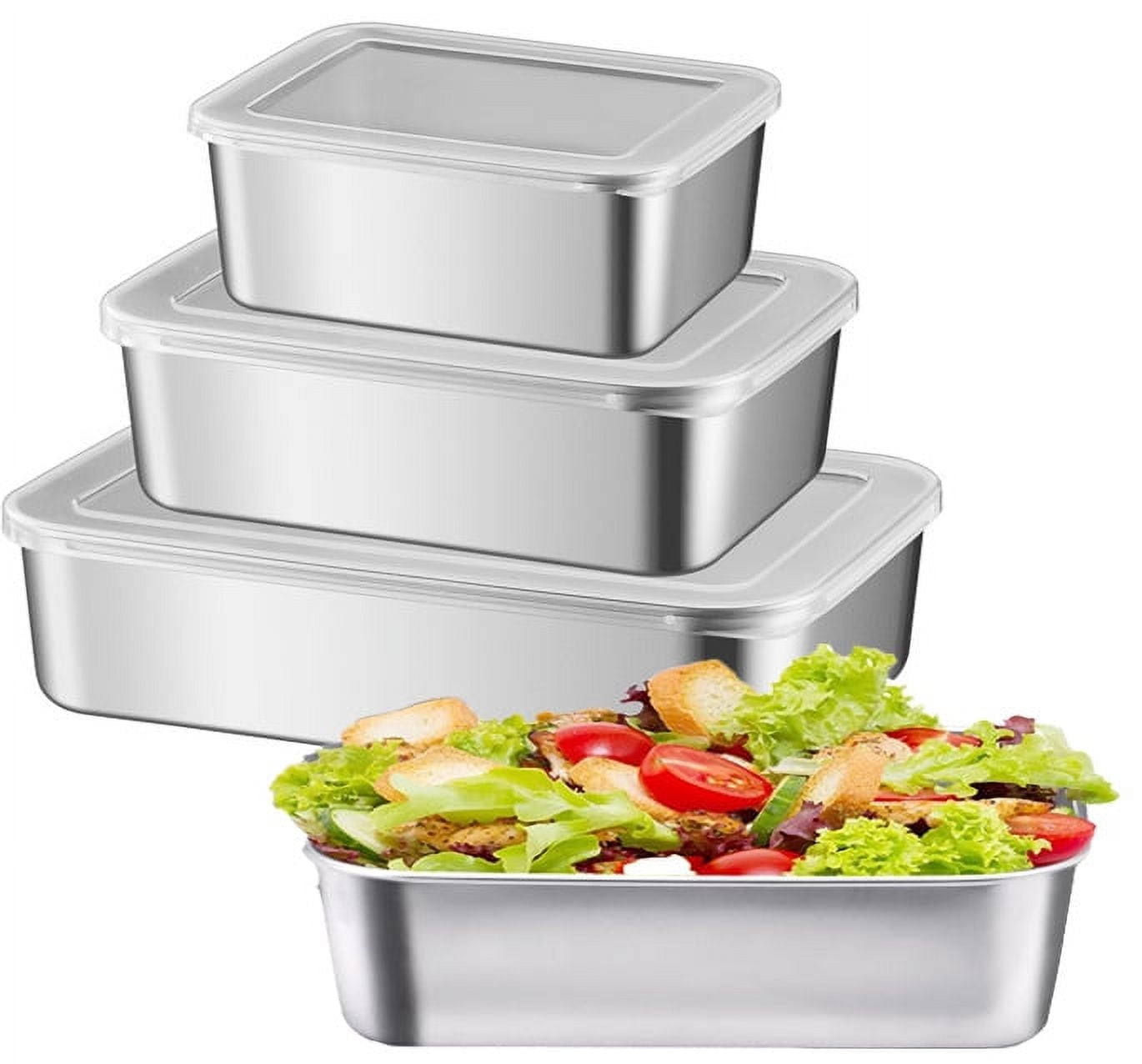 Stainless Steel Food Containers with Lid,Bexikou 3 Pcs 3 sizes Stainless Steel Bento Box,Metal Lunch Container,Food Preservation Lunch Box,Metal Bento lunch Box for Work