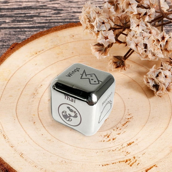 Stainless Steel Food Decision Dice – 1.2 x 1.2 x 1.2in Engraved Dinner Date Idea Game for Couples with Gift Box(sliver D)
