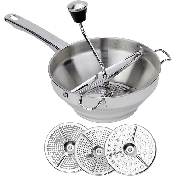 Stainless Steel Food Mill with 3-Grinding Sizes, Dishwasher Safe