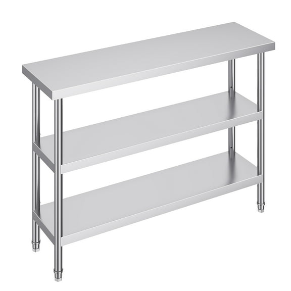 Stainless Steel Food Prep Table, 14 x 48 x 34 Inch Commercial Kitchen Worktable, with 2 Adjustable Undershelf, Heavy Duty Prep Table Metal Work Table for BBQ, Kitchen, Home, and Garage