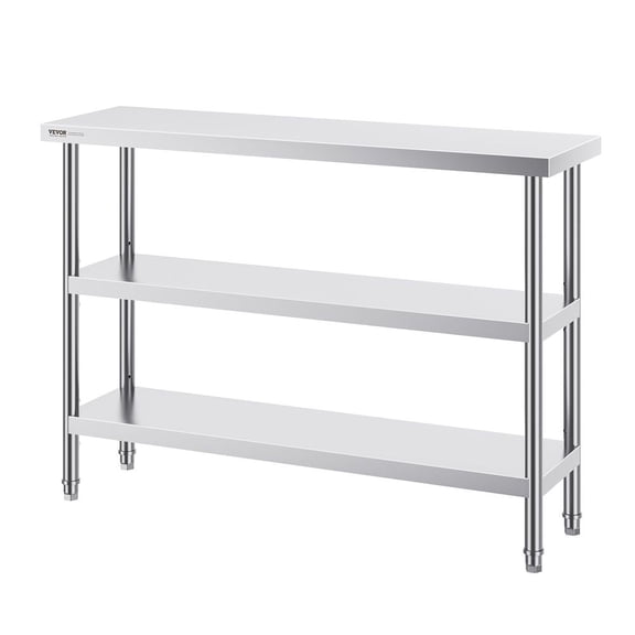 Stainless Steel Food Prep Table, 14 x 48 x 34 Inch Commercial Kitchen Worktable, with 2 Adjustable Undershelf, Heavy Duty Prep Table Metal Work Table for BBQ, Kitchen, Home, and Garage
