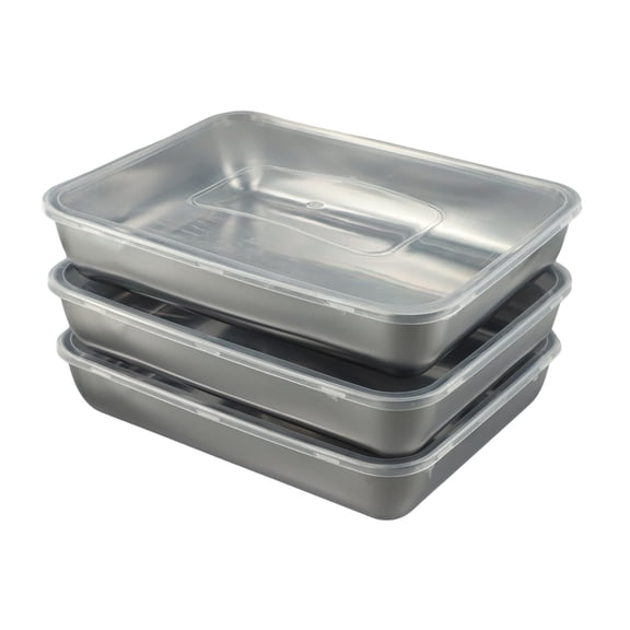 Stainless Steel Food Preservation Box with Lid, 3PCS Storage Tray for Grilling and Organization