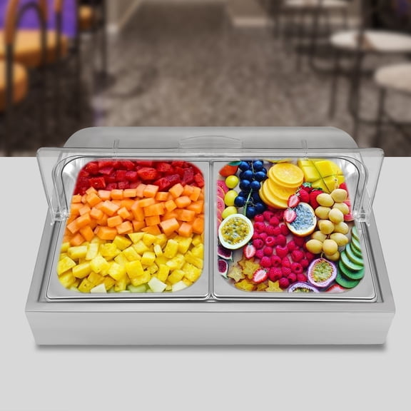 Stainless Steel Food Serving Display Tray with Clear Lid and Ice Box