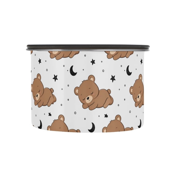 Stainless Steel Food Storage Canister Airtight Vacuum Seal Container with Silicone Gasket Brown Little Bear Pattern 500ml