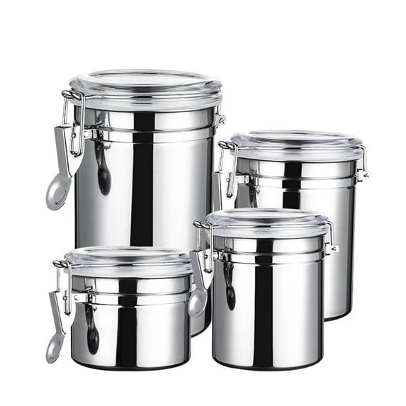 Stainless Steel Food Storage Canister with Locking Lid | Airtight Container for Coffee Tea Milk Powder | 4-Piece Set with Multiple Sizes | Mirror Polished Easy Clean Design