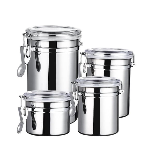 Stainless Steel Food Storage Container | Airtight Sealed Jar for Coffee Beans, Tea, Milk Powder & Dry Goods | Kitchen Pantry Organization with Buckle Lid | 4-Piece Set in Multiple Sizes
