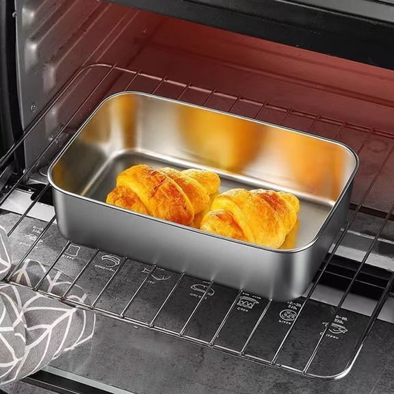 Stainless Steel Food Storage Container with Lid | Multi-Purpose Steaming Baking & BBQ Tray | Refrigerator Organizer Box for Fish Fruit & Cold Dishes | 13.5x10.7x5.5cm
