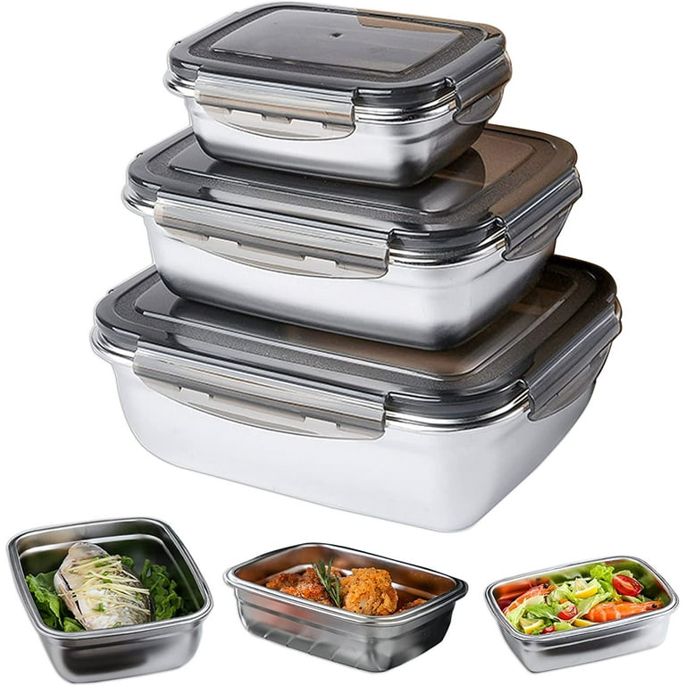 Stainless Steel Food Storage Container with Lids 3pcs set Leak