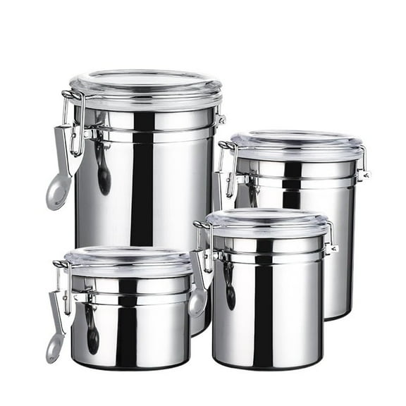 Stainless Steel Food Storage Container Set 4-Piece Airtight Canisters with Locking Lids Coffee Tea Flour Dry Food Pantry Organization Jars