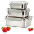 thumbnail image 1 of Stainless Steel Food Storage Containers, Airtight with Vacuum Seal, Set of 3 (22/44/82 oz), Stackable,Dishwasher&Freezer Safe for Meal Prep, Deli Meat, Cheese, Snack, Fruit, 1 of 7