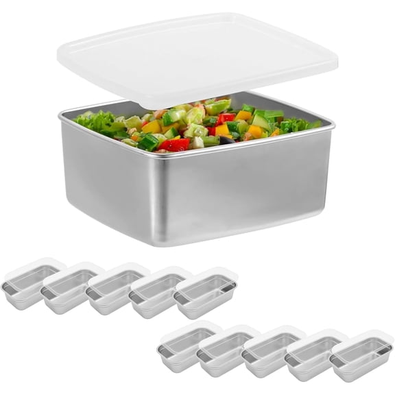 Stainless Steel Food Storage Containers with Lids, Reusable Airtight Leakproof Meal Prep Containers, Stackable Metal Food Boxes for Fridge Freezer, Dishwasher Safe (10PCS)