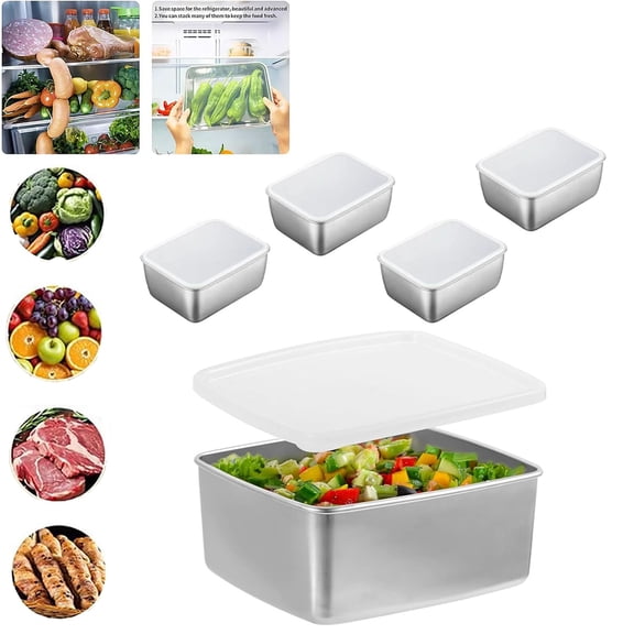 Stainless Steel Food Storage Containers with Lids, Reusable Stainless Steel Meal Prep Containers, Stackable Metal Food Boxes, Airtight & Leakproof, Oven/Freezer/Dishwasher Safe