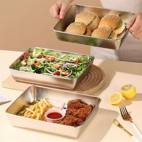 Stainless Steel Food Storage Containers, Stainless Steel Rectangle Food Storage Box Container With Clear Lid, Leak Clear Plastic Lid Dishwasher Safe