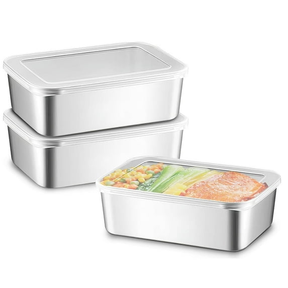 Stainless Steel Food Storage Containers with Lids, 3 Piece Set Stackable, Dishwasher Safe for Meal Prep, Deli Meat, Cheese, Bacon & Freezer