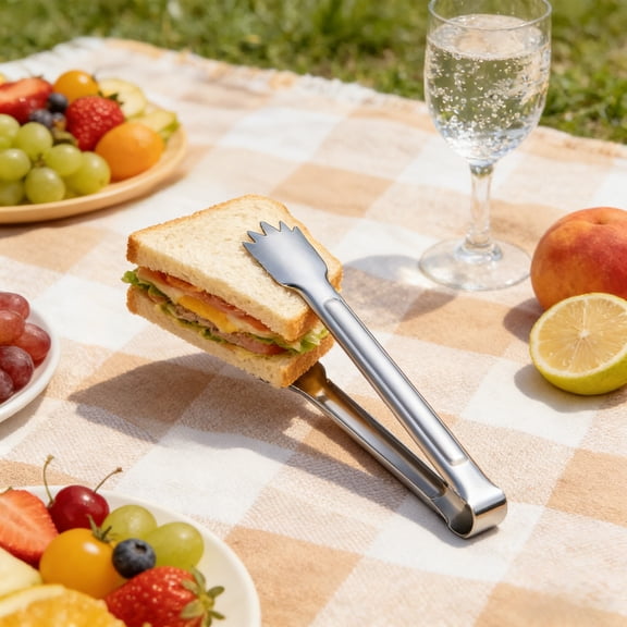 Stainless Steel Food Tongs for Cooking and Serving, Heat Resistant Kitchen Tool with Hanging Loop, Ideal for BBQ, Pastries, Bread, Sugar Cubes, Dishwasher , Comfortable , Set of Two Sizes