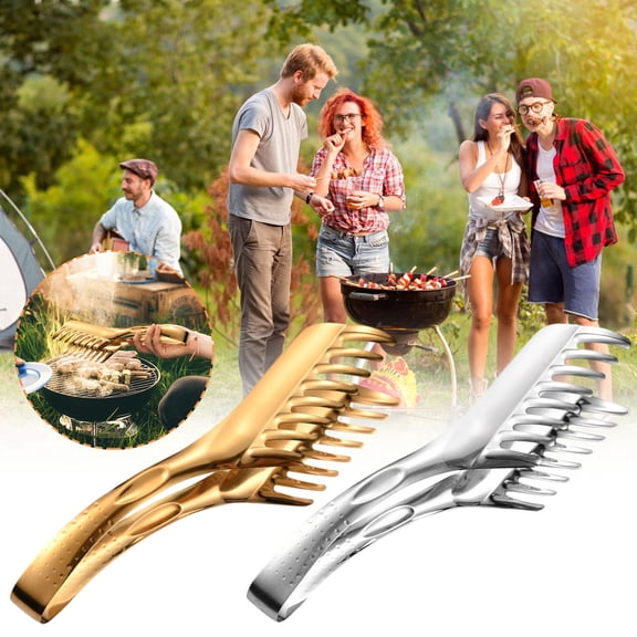 Stainless Steel Food Tongs | Serrated Edges & Wavy Teeth | Secure Grip for Steak, Bread, Vegetables | Locking Mechanism | 24.5x5 cm | Single Clip | 86g - Durable BBQ Utensil