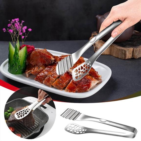 Stainless Steel Food Tongs for Outdoor Barbecue, Baking Bread Roast Steak Serving Utensil