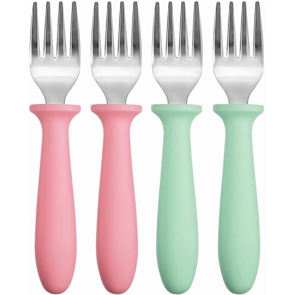 Stainless Steel Forks Utensils for Self-Feeding Plastic Handle Dishwasher Safe