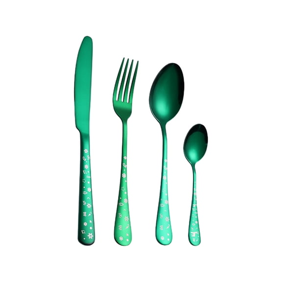 Stainless Steel Forks and Spoons Set 4-Piece Christmas Dinner Cutlery with Red and Green Handles 9 in