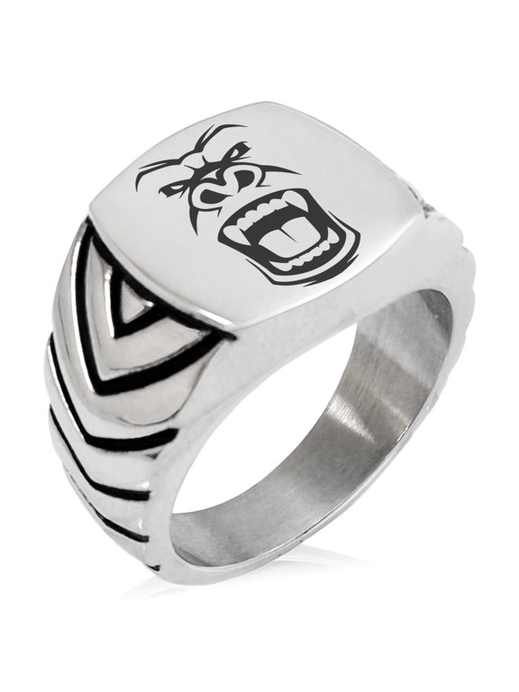 Stainless Steel Formidable Kong Gorilla Chevron Pattern Biker Style Polished Ring