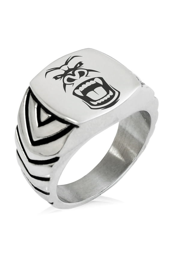Stainless Steel Formidable Kong Gorilla Chevron Pattern Biker Style Polished Ring