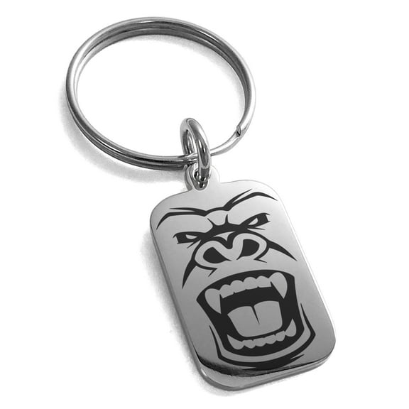 Stainless Steel Formidable Kong Gorilla Engraved Small Rectangle Dog Tag Charm Keychain Keyring