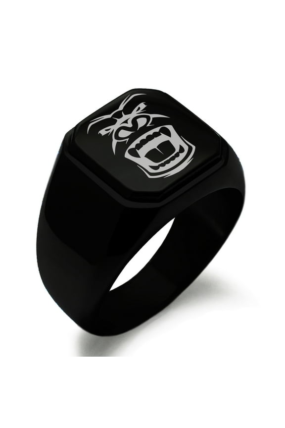 Stainless Steel Formidable Kong Gorilla Engraved Square Flat Top Biker Style Polished Ring