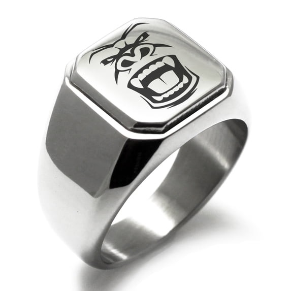 Stainless Steel Formidable Kong Gorilla Engraved Square Flat Top Biker Style Polished Ring