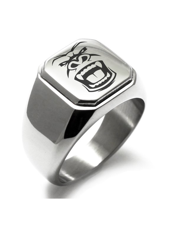 Stainless Steel Formidable Kong Gorilla Engraved Square Flat Top Biker Style Polished Ring
