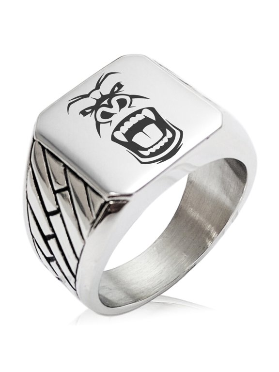 Stainless Steel Formidable Kong Gorilla Geometric Pattern Biker Style Polished Ring