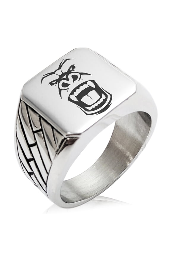 Stainless Steel Formidable Kong Gorilla Geometric Pattern Biker Style Polished Ring